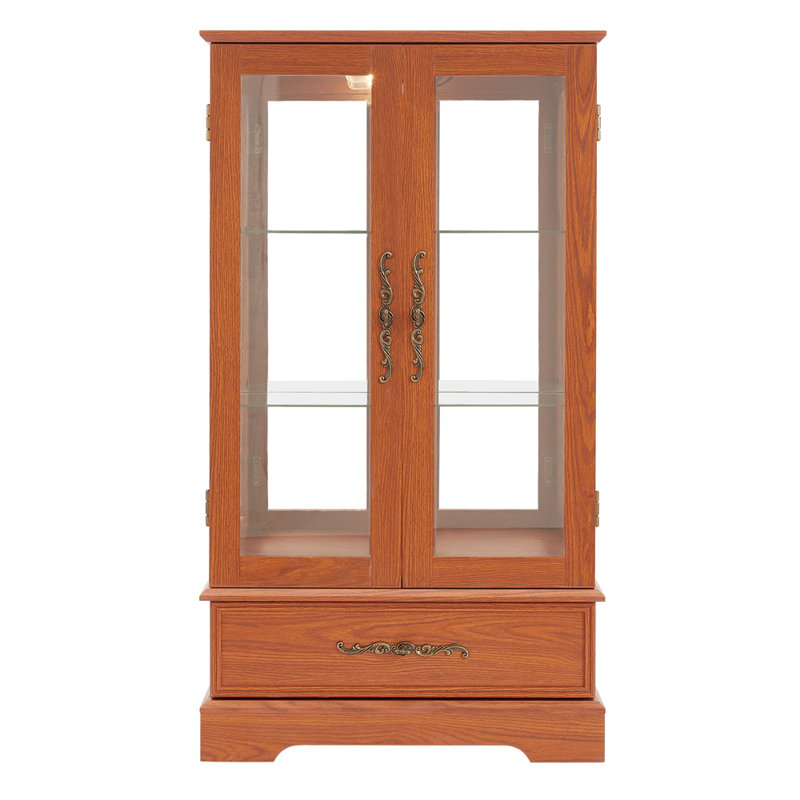 Glass Cabinet Lighted Glass Cabinet Curio Display Cabinet, Dark Oak