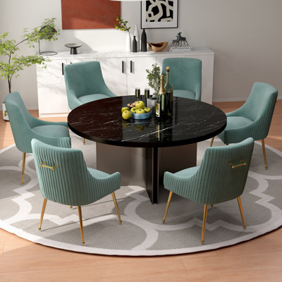 Baudel Tufted Velvet Metal Side Chair Dining Chair (Set of 6) by Everly Quinn