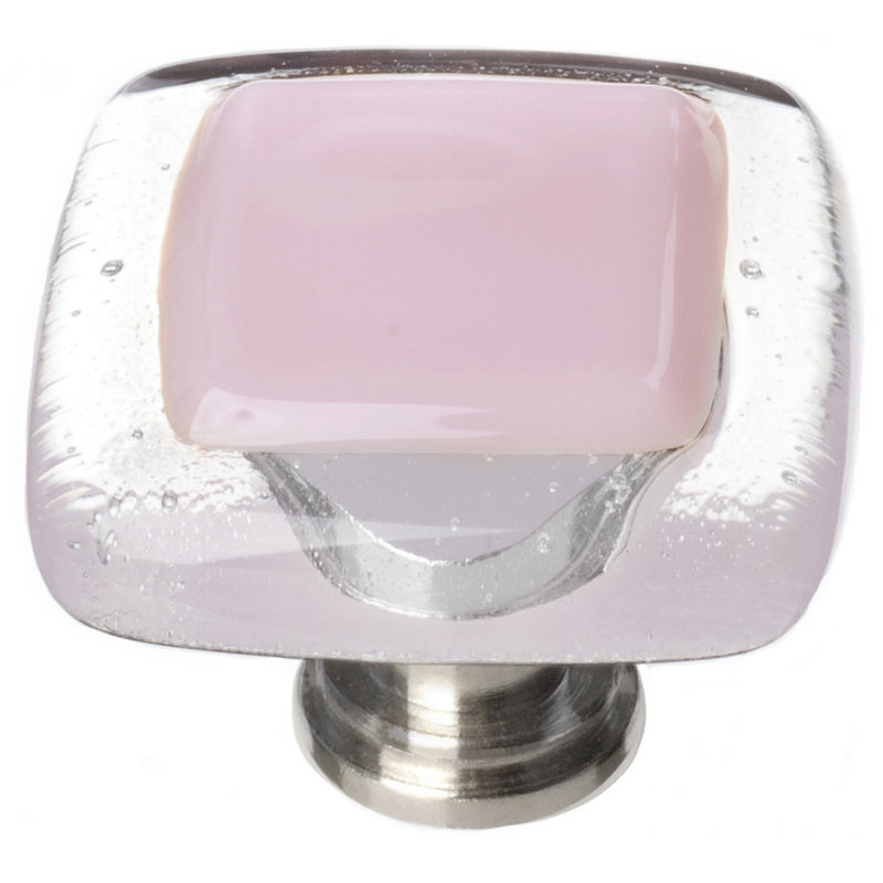 Square Knob, Pink, Satin Nickel