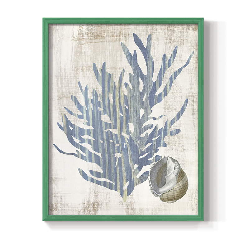 Reproduction encadrée de varech II - bois massif, Vert, H 11 po x l 9 po