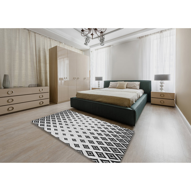 Tapis noir/blanc à motifs, Rectangle 5 pi x 7 pi
