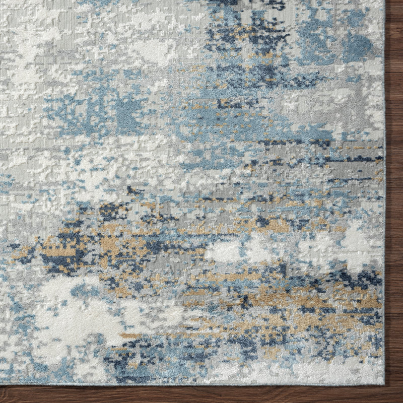 C Abstract Area Rug in Grey, Runner 2'6" x 10'