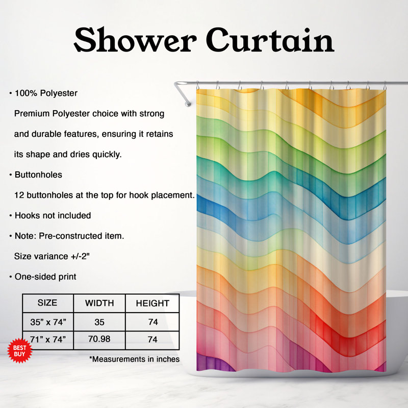 Rideau de douche standard 1 pièce Rainbow Gradients, H 74 po x l 71 po