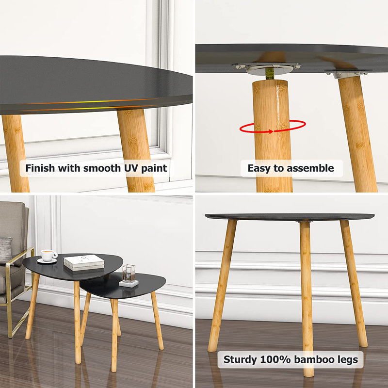Demarion Solid Wood Tray Top Nesting Tables, Black