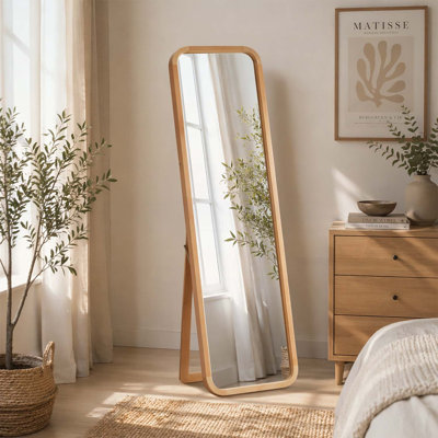 Full Length Mirror with Beech Wood Frame,Freestanding and Wall-Mounted,Body Mirror for Bedroom and Living Room