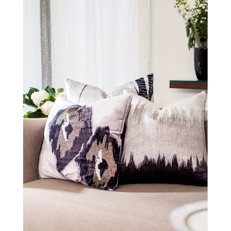 Jade Ikat Pillow Cover & Insert, 22” H x 22” W, Gray/Silver/Pewter, Square
