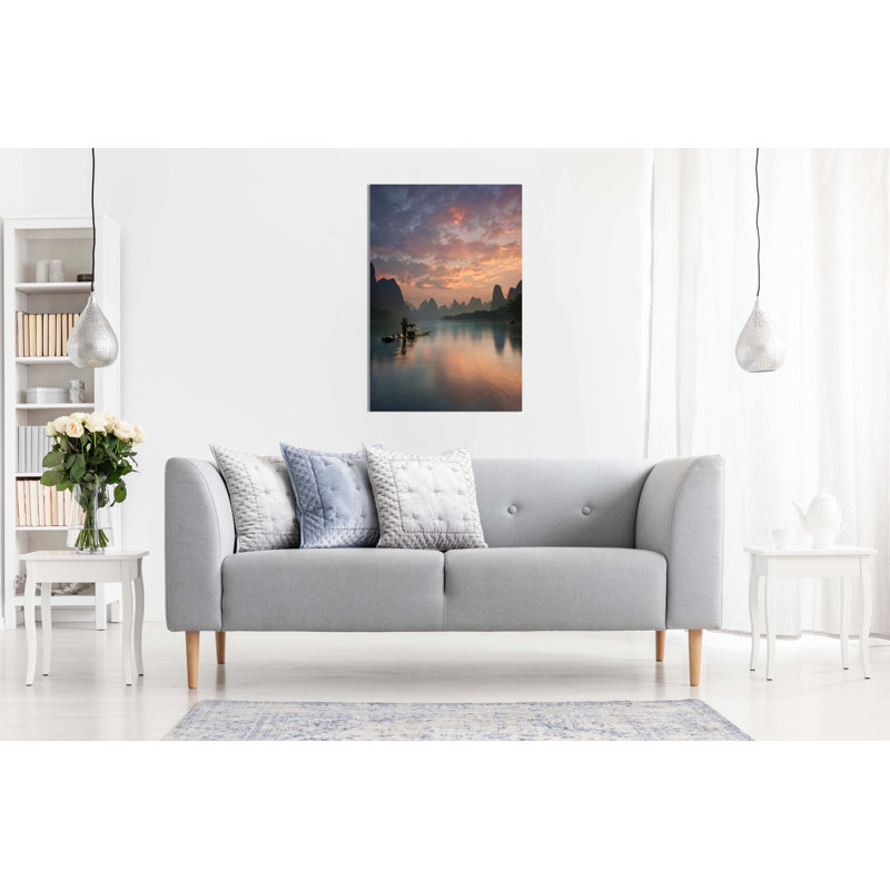 Sunrise Over A Chinese River by Not An Artist - Wrapped Canvas Print, 31cm H x 20cm W, Canvas