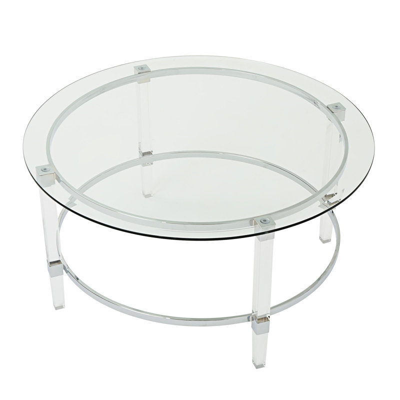 Lower Vobster Coffee Table Clear Tempered Glass Round Coffee Table 35.50" D x 35.50" W x 18.00" H