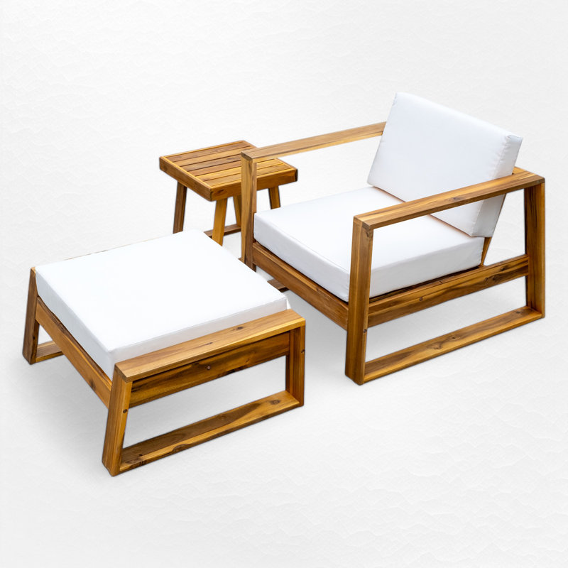 Outdoor Solid Wood Lounge Chair Set, Beige