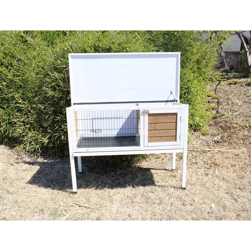 Zylina White and Natural Wood Rabbit Hutch with Mesh Door