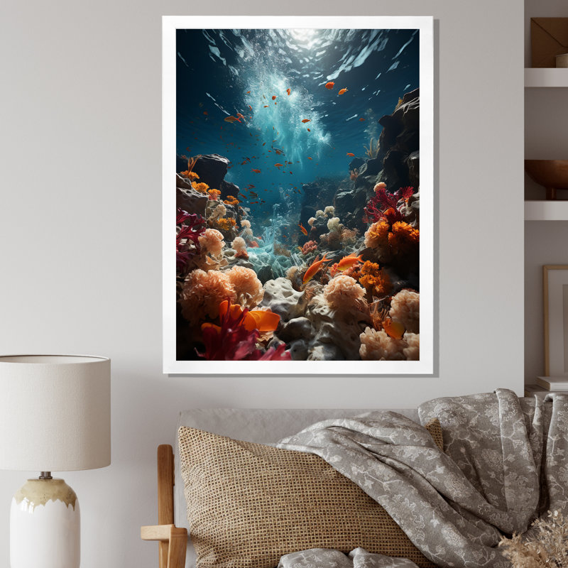 Coral Reefs In Australie Nature Coastal I, reproduction d'art sur toile, H 40 po x l 30 po x P 1,5 po, Cadre photo blanc