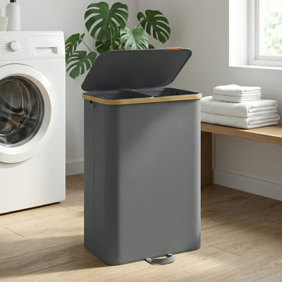 Panier à linge en bambou 2 sections 39,6 gallons avec couvercle et doublures amovibles