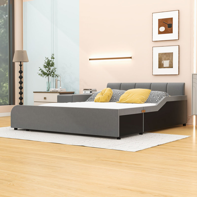 Lit plateforme avec rangement Marleyah, gris, Grand