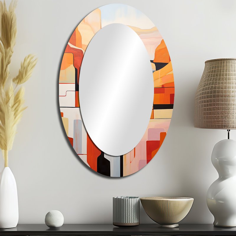 Abstrait Canyon Desert Storm I - Miroir mural rouge Mid-Century, 36 po x 24 po