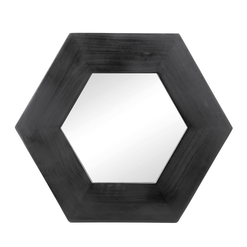18.5" X 18.5" Hexagon Mirror With Solid Wood Frame, Black