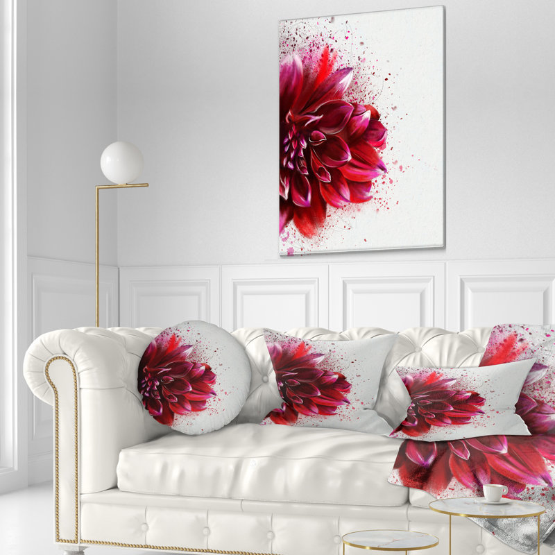 Coussin décoratif imprimé floral rouge foncé, Rectangle, 12 po x 20 po
