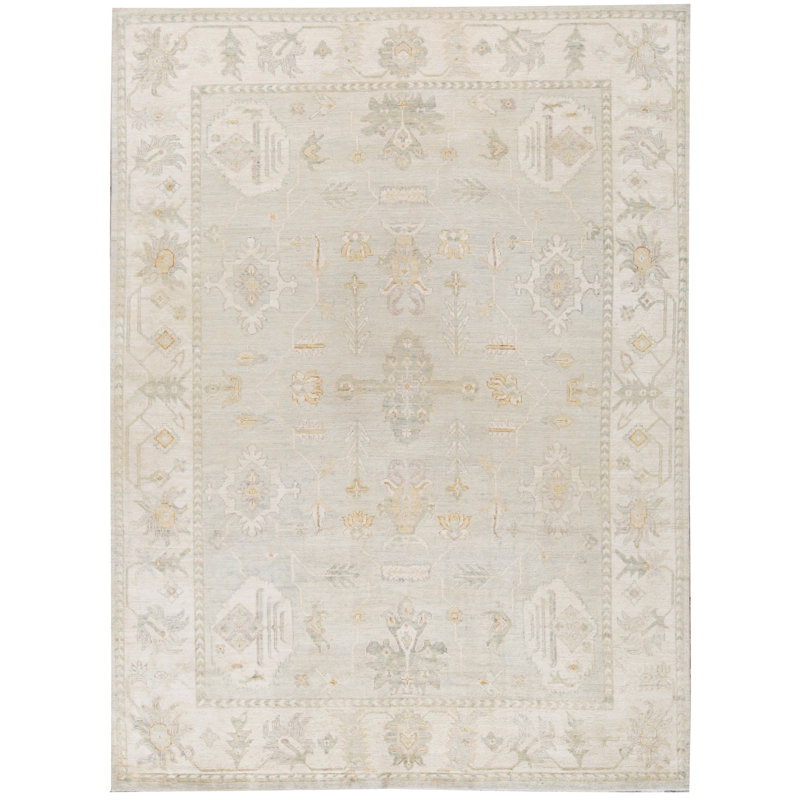Hand-Knotted High-Quality Green and Ivory Area Rug