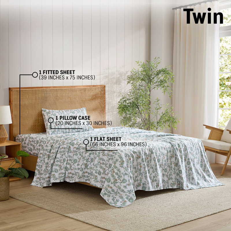 Ensemble de draps HLC.ME Ditsy, Ensemble de draps pour lit simple avec 1 taie d'or, Vert