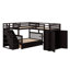 Lit superposé simple au-dessus d'un lit double en L avec bureau, tiroirs et garde-robe-1163365455