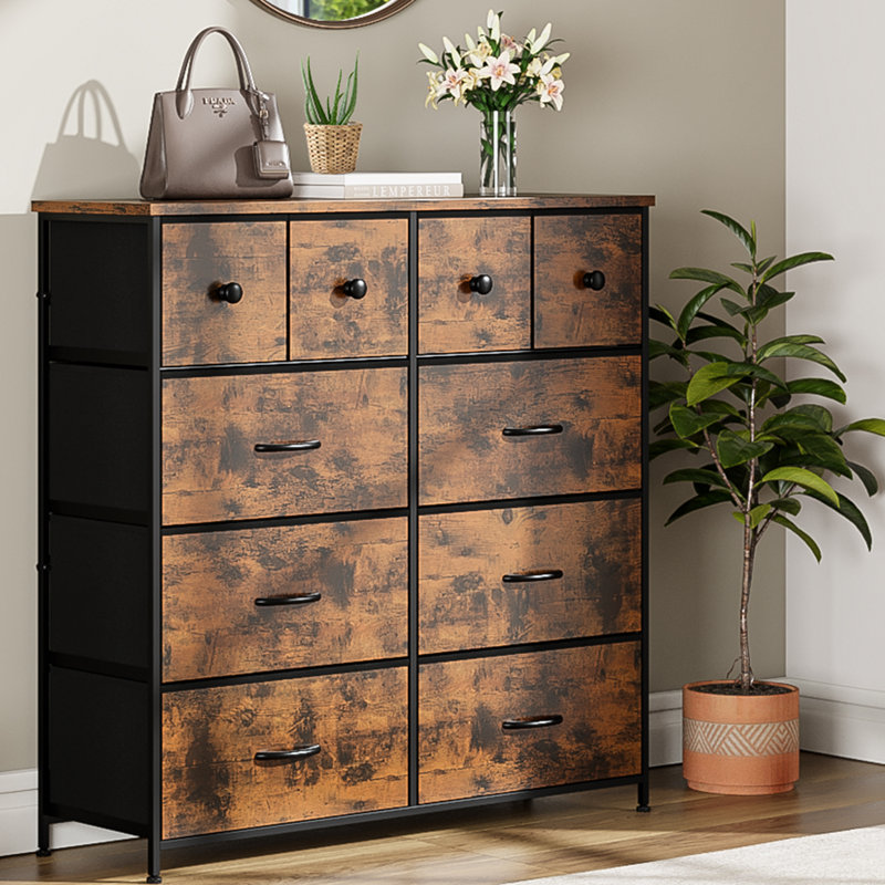 Commode double 10 tiroirs l 39,4 po, Brun rustique