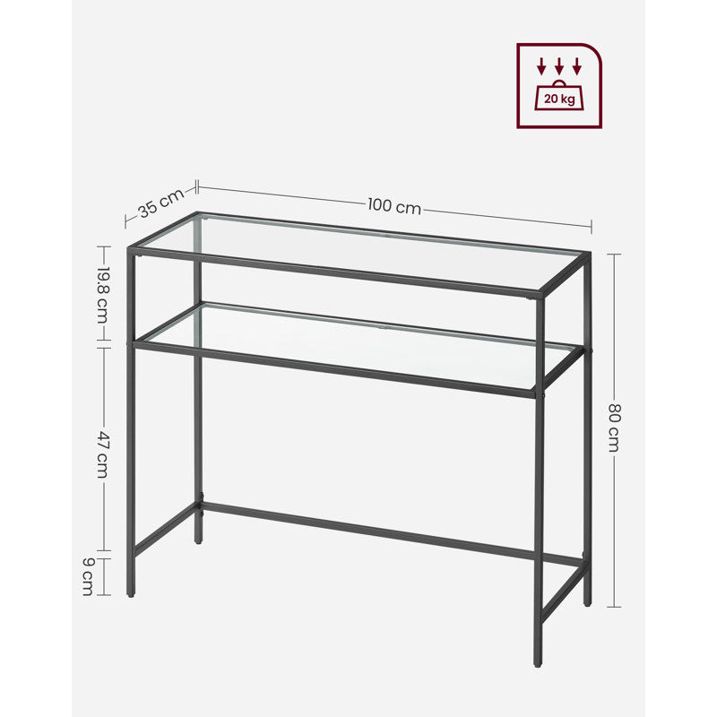 Sebero 100cm Glass Top Console Table, Black