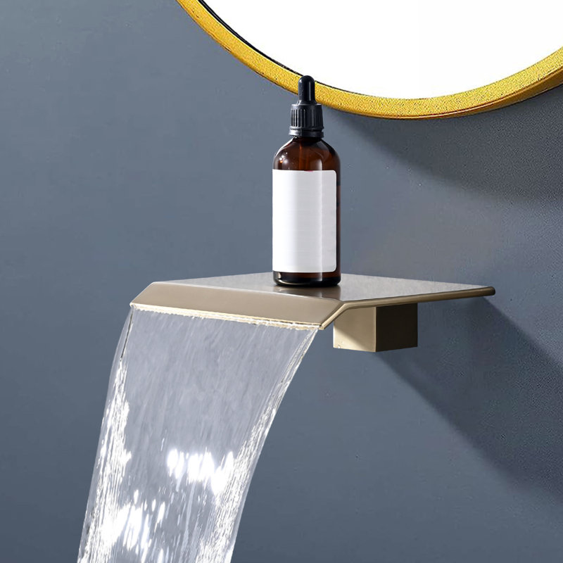 Wall Mount Waterfall Tub Faucet, Brushed Gold