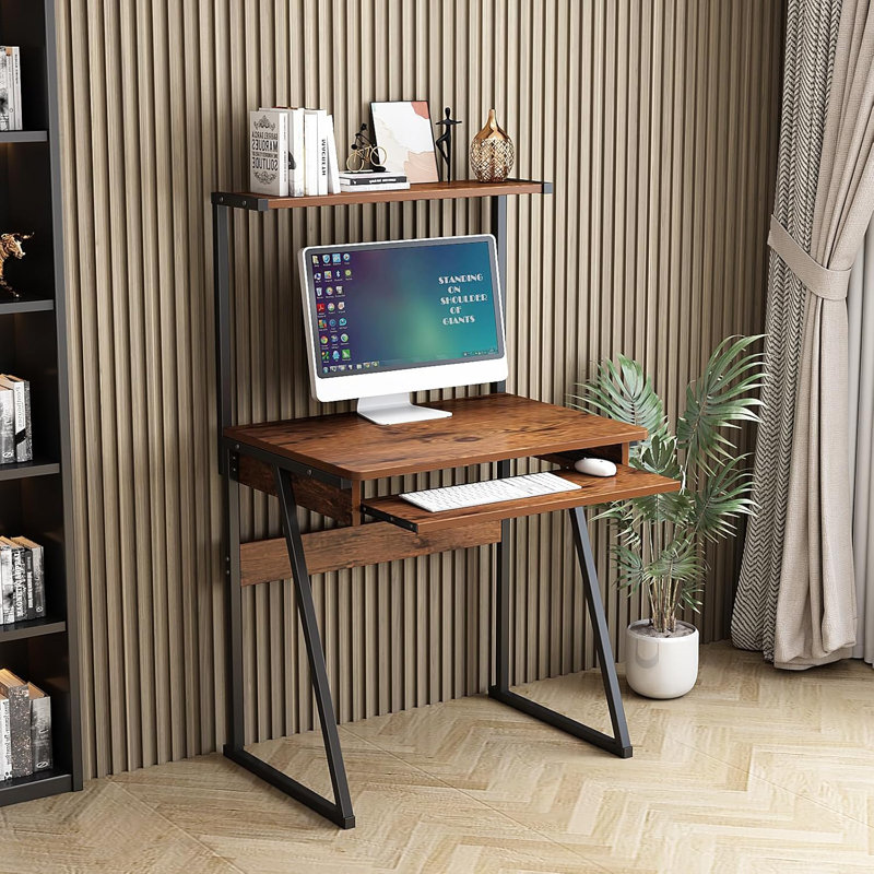 2-Tier Computer Desk with Keyboard Tray for Small Spaces 28 Inch Home Office Desk Computer Workstation Modern Writting Table,