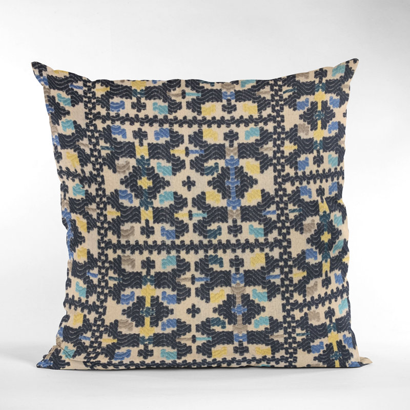 Coussin damassé Morocco, 24 po x 24 po, bleu
