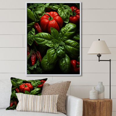 «Herbs Basil Vibrance 3», art mural herbes florales