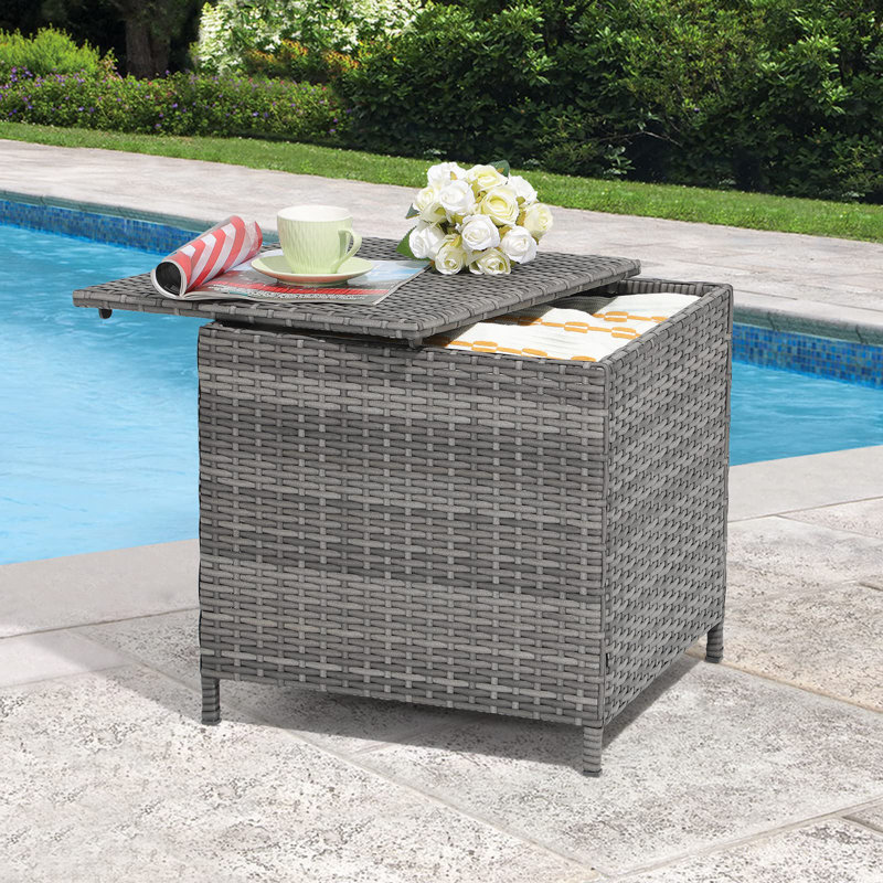 Outdoor Wicker Side Table, Gray