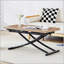 Table de levage multifonctionnelle moderne, hauteur réglable pour diverses utilisations, bureau en grain de bois et pieds en métal noir
