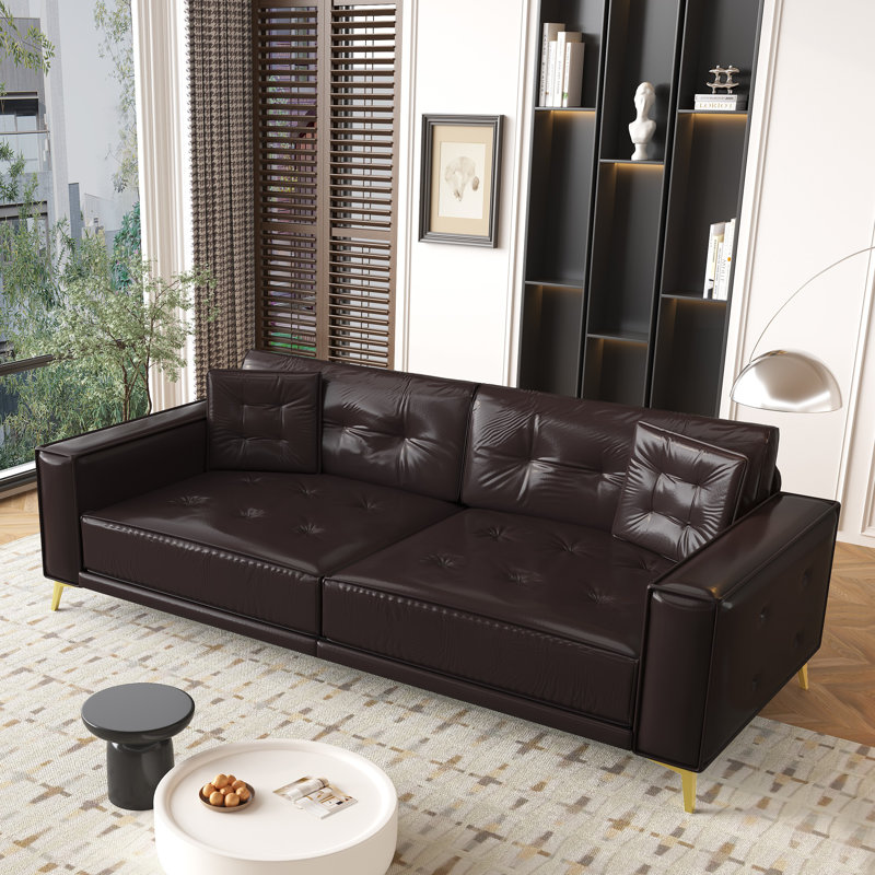 Elysiuma 3-In-1 Faux Leather Pull Out Sofa Bed,92.1" Convertible Sleeper Sofa With Square Arms, Dark Brown