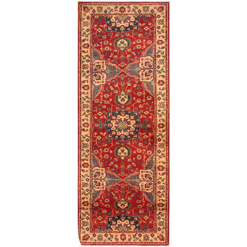 Tapis de couloir unique en laine noué à la main ivoire / rouge 2 pi 1 po x 5 pi 7 po Jevon