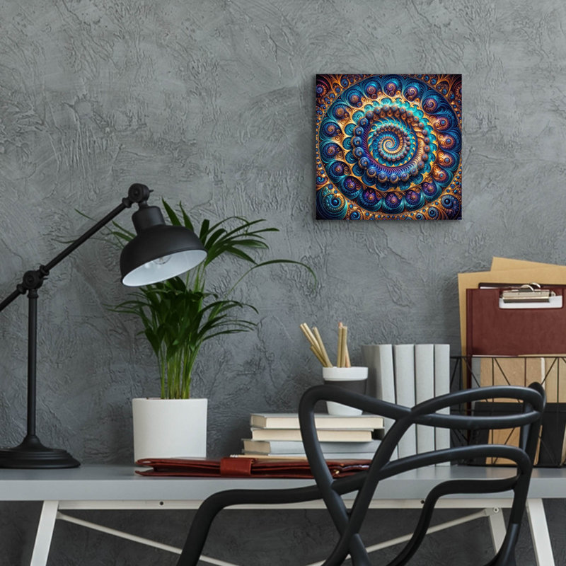 «Blue & Gold Swirl» par Rey Klimt, art mural en verre acrylique, H 12 po x l 12 po x P 0,13 po