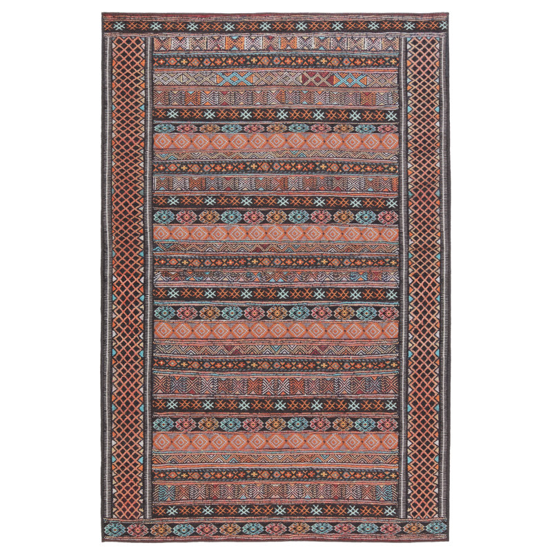Tapis multicolore lavable à la machine en polyester tissé à la machine Southwestern, Rectangle 7 pi 6 po x 10 pi