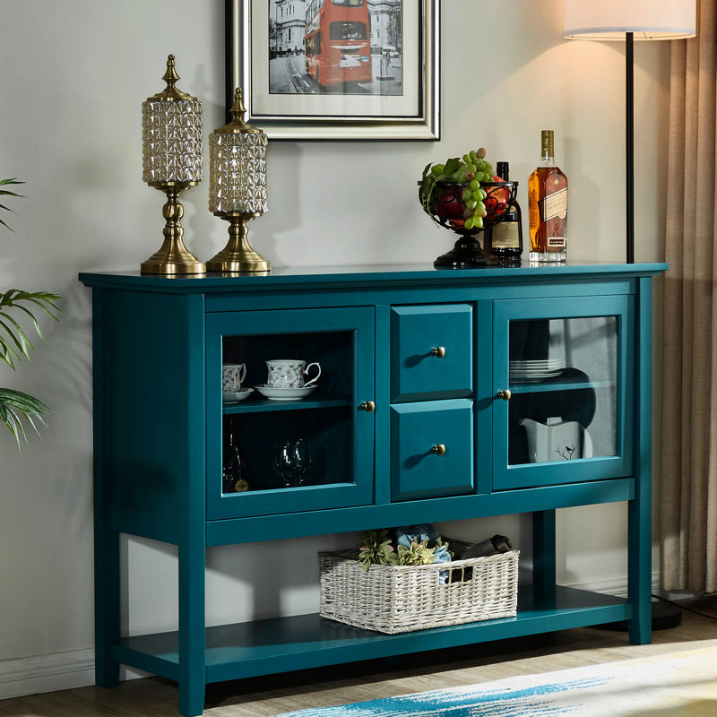 Crédence moderne avec tablette inférieure et tiroir - Bleu sarcelle pour la salle à manger, matériau de l'entrée du buffet