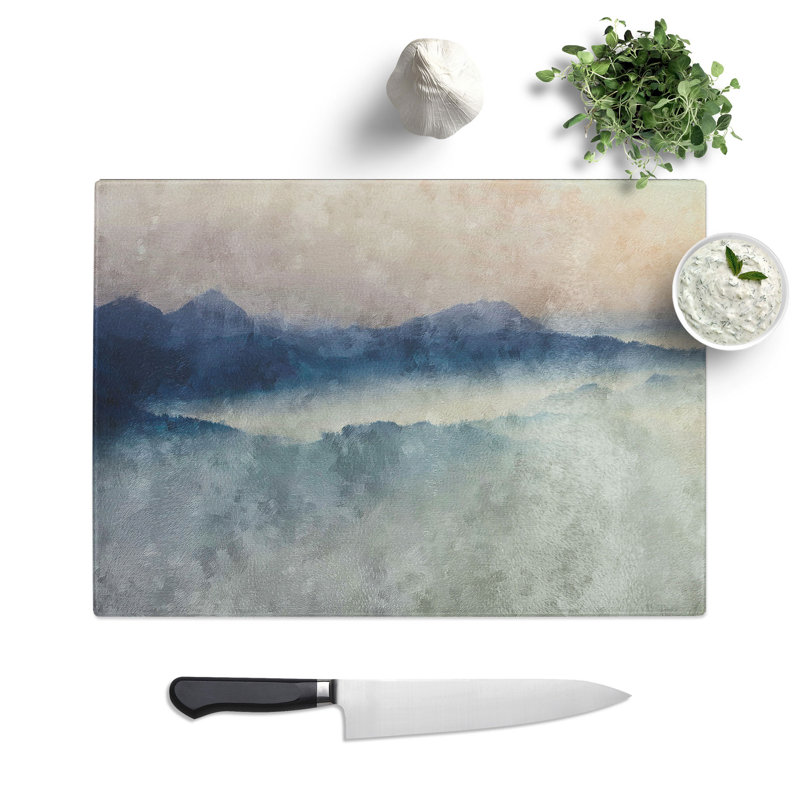 Tempered Glass Misty Mountains Chopping Board, 20 cm x 28.5 cm