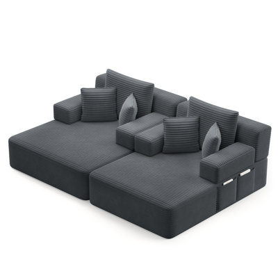 Oversized Corduroy Lounge Sofa Bed,Lounge Chair with Wide Armrests and Side Pocket & Pillows