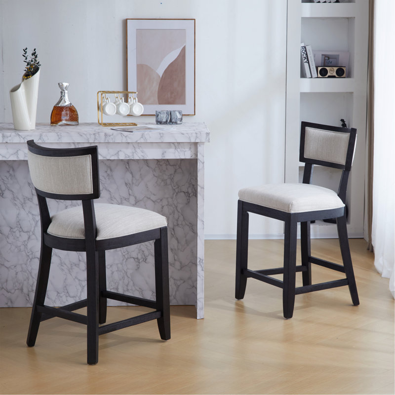 Tabourets de bar avec dossier confort (ensemble de 2), Siège blanc / cadre noir