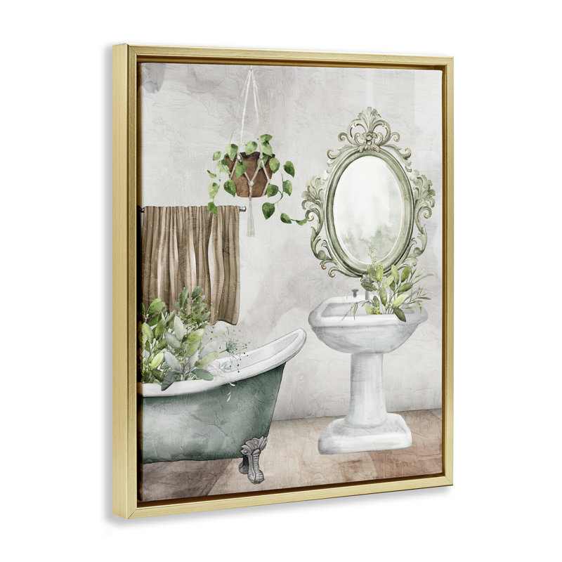Cadre flottant pour baignoire Bath Greens, design par Kim Allen, H 21 po x l 17 po, Cadre flottant métallique doré