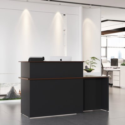 Nahjay Rectangle Wood Reception Desk With Multi-Layers Storage Compartments
