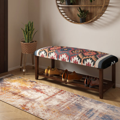 Handmade Multicolored Ikat Geometric Entryway Storage Bench by Foundry Select
