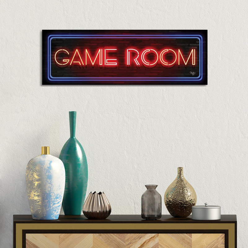 Enseigne néon Game Room - estampe numérique sur toile tendue avec châssis, H 12 po x l 36 po