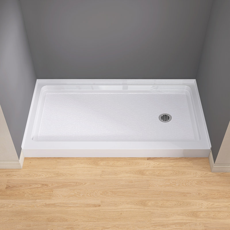 60 po L 32 po Base de bac de douche à simple seuil W avec drain à droite en blanc ultrabrillant