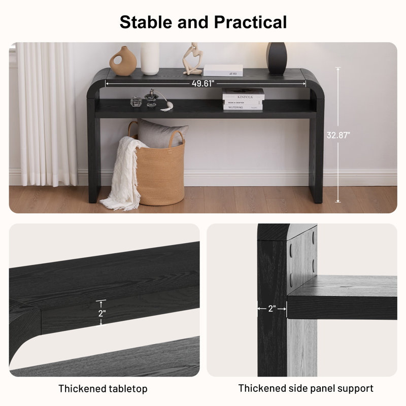 59.4'' 2-Tier Solid Wood Veneer Console Table with Waterfall Edge