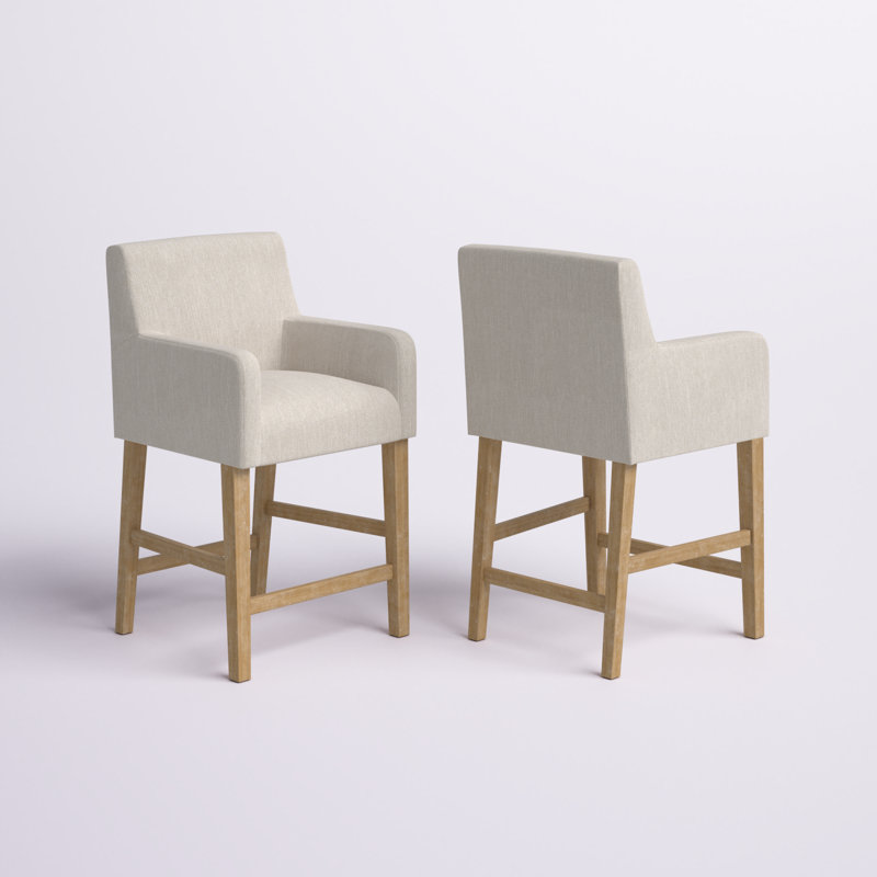 Tabouret en bois massif Alighiero, Beige / brun patiné, 2, Tabouret de comptoir (siège d'une hauteur de 26 p