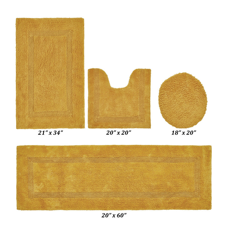 Lux  Premium 2370 GSM 100% Cotton 4 Piece Bath Rug Sets, Machine Washable, Super Absorbent & Tufted Weave Reversible Bath Mat for Bathroom, Shower, and Tub, Oeko-Tex Certified Bathroom Rugs, Yellow