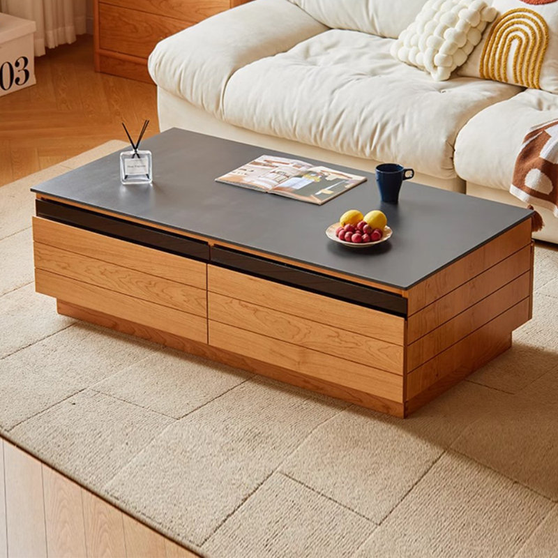 Log style simple solid wood coffee table, Black