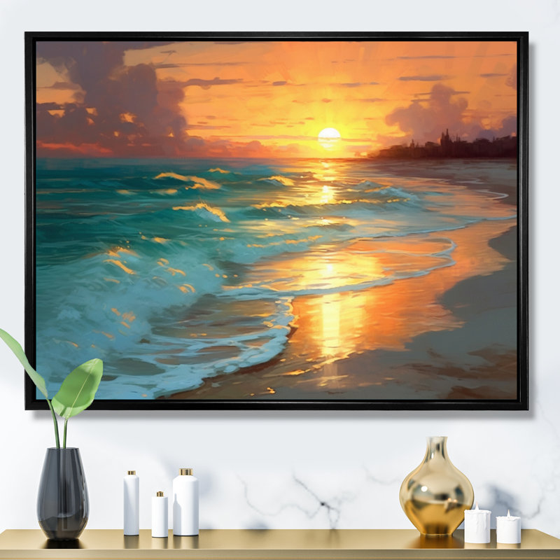 Sable et bleu mer des Caraïbes, H 34 po x l 44 po x P 1,5 po, Cadre flottant noir