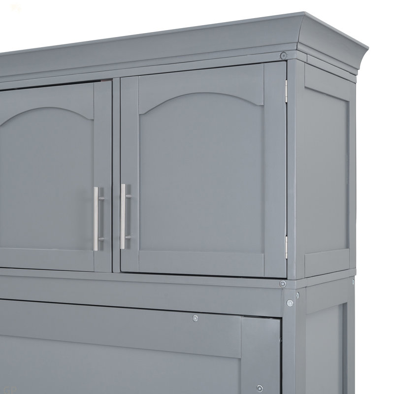 Lit escamotable mural avec armoires supérieures Murphy, Gris, Double